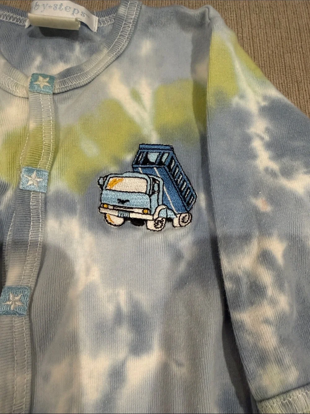 Baby Steps Blue, White & Lime Tie-Dye Footed One-Piece